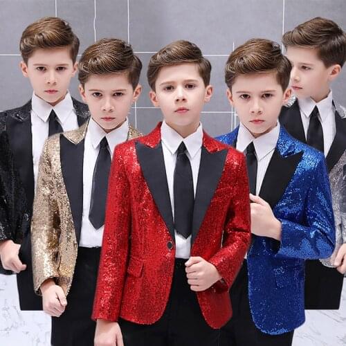 Hip Hop Costumes Boys Sequined Coat Hosting Flower Girl Dress Blazer Kids Jazz Clothing Children Stage Performance Wear DN4048