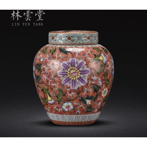 Lin Yuntang jingdezhen ceramics pure manual colored enamel kam fung river-banks caddy boutique high-end portable sealed