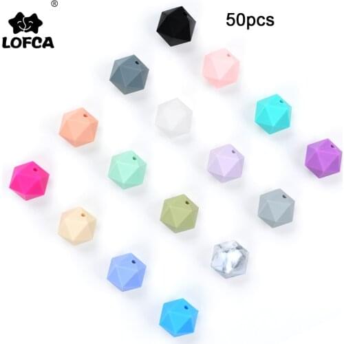 LOFCA 50pcs Icosahedron Silicone Beads BPA Free Food Grade Silicone Teething Beads For Baby Pacifier Chain Teether Chew Toy Gift