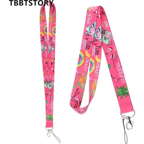 Kawaii Cute Flamingo Pink Keychain Lanyard For Keys ID Badge Phone Rope Neck Straps Webbing Ribbon Mobile Accessories