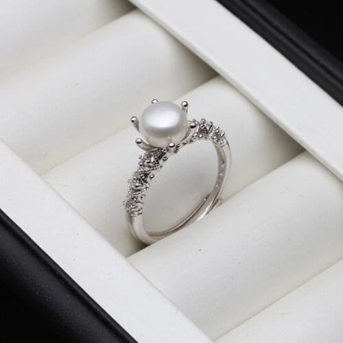 Fashion 925 Sterling Silver Ring Natural Freshwater Pearl Rings For Women Silver Female Leaf Ring Fine Jewelry