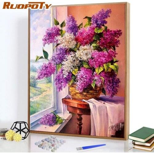 RUOPOTY 40x50cm Painting By Numbers Purple Flowers Oil Picture Drawing Coloring By Number Unique Gift Painting Art