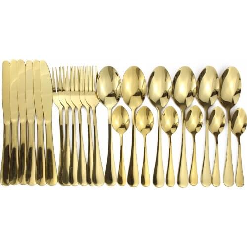 24pcs Gold Dinnerware Set 18/10 Stainless Steel Tableware Set Knife Fork Spoon Flatware Set Dishwasher Safe Cutlery Set