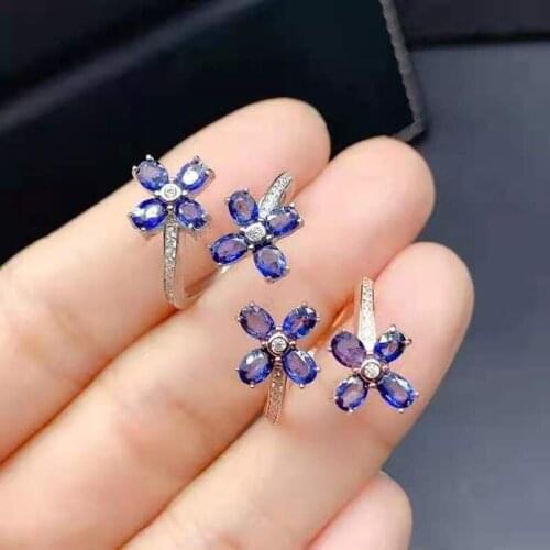 Natural Sapphire/Garnet Flower Type Ring S925 Sterling Silver Fine Fashion Charming Jewelry for Women MeibaPJFS