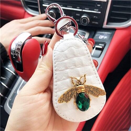2021 New Crystal Bee Leather Cartoon Creative Car Key Protective Case Car Key Bag New Gift
