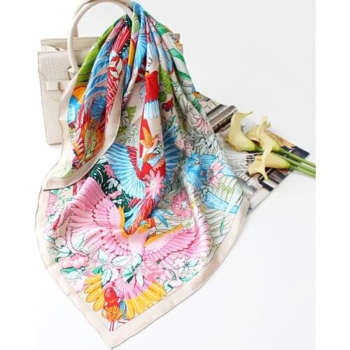 2021 New Fashion Silk Square Scarf For Women 90*90cm Neck Hair Tie Band Bag Warp Soft Neckerchief Hijab Headscarf Female Foulard