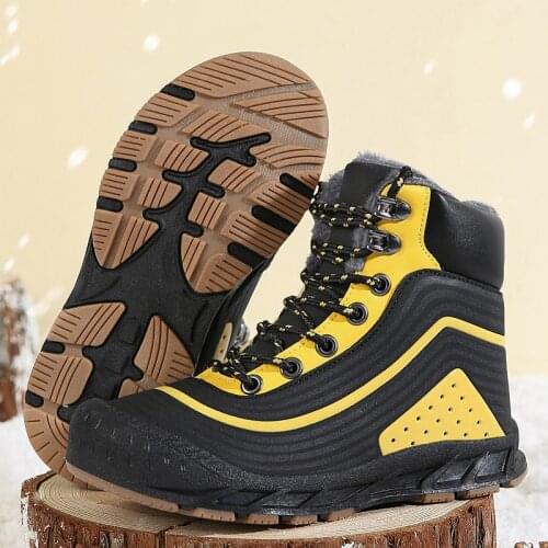 New Winter Mountain Outdoor Hiking Shoes for Men Women Add Fur Hiking Boots Childrens Walking Warm Training Trekking Footwear
