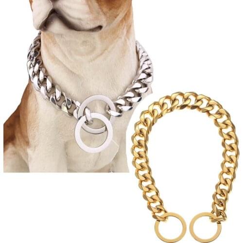 Stainless Steel Training Dog Collar, 15mm Slip Choke Chain for Dog Collar Cool Best for Large Dogs Pitbull Doberman Bulldog