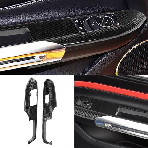 Real Carbon Fiber Window Lift Switch Button Panel Cover Decor Trim Fit for Ford Mustang 2015-2020 Interior Car Assessoires