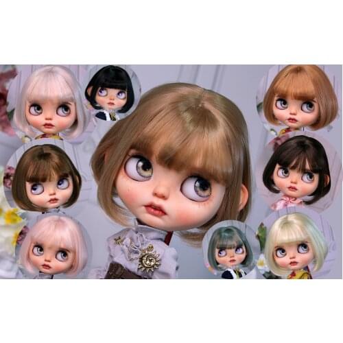 Blythes doll Wigs fit the 1/6 size of the stylish new versatile short Bob hair with high temperature silk wig in linen pink gold