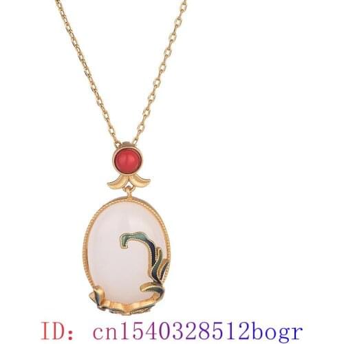 White Jade Flower Pendant Charm Necklace Chalcedony Chinese Crystal Zircon Natural 925 Silver Jewelry Amulet Gifts Gemstone