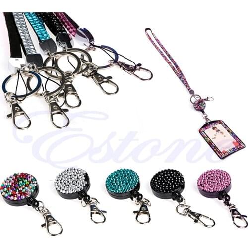 Resin Diamond Bling Neck Lanyard Retractable ID Badge Reel Phone Key Holder 37MC