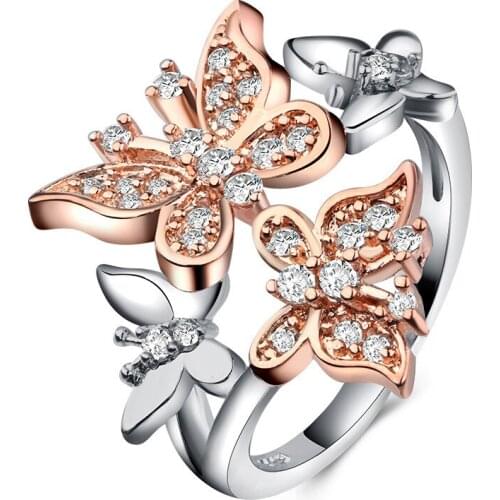 Romantic Wedding 925 sterling silver Accessories Austrian Crystal CZ Butterfly Wings Rings Women Engagement Jewelry Gift