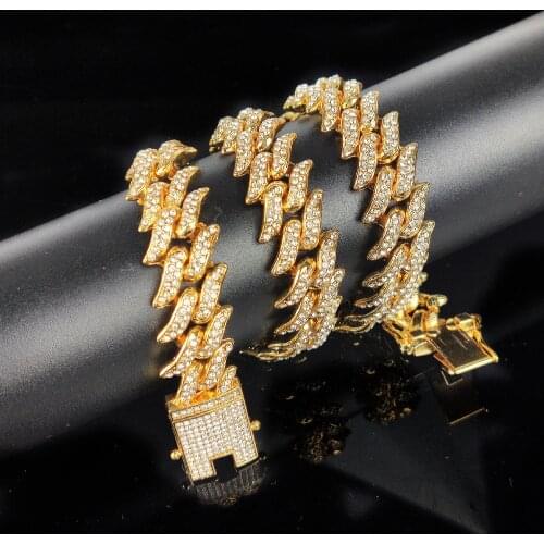 Miami Rose Gold Cuban Link Pink Rhinestone Necklace Chain Full Bling Punk Bling Bling Charm Hiphop Jewelry