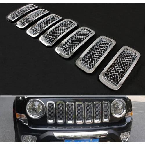 Silver Front Mesh Grilles Trim Grill Cover Insert Shell Honeycomb Fit For Jeep Patriot 11-2015
