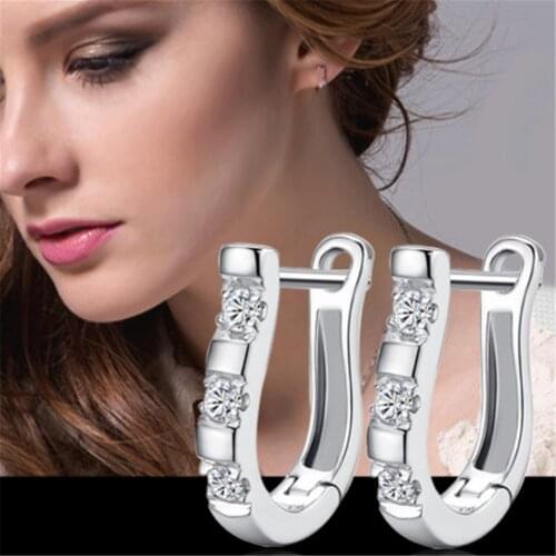 925 Silver Plated Stud Earrings U Shape White Sapphire Hoop Earrings For Women Wedding Charm Jewelry Ear Fashion Accessories