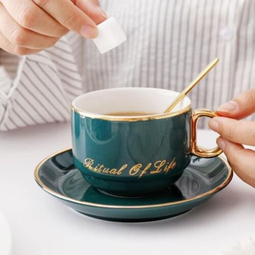 North European Ceramic cup with Plate Creative gold coffee mug snack dish set simple English afternoon tea cup with spoon