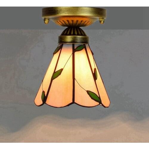 European Style 6-Inch 15cm Tiffany Colored Glass Corridor Corridor Balcony Small Ceiling Lamp Warm Color Leaf Lamp