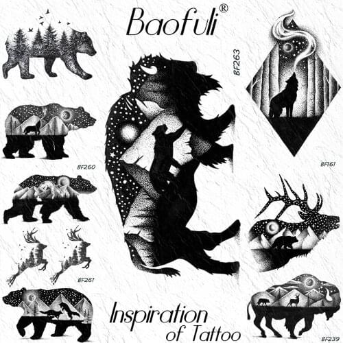 BAOFULI Black Mountain Galaxy Temporary Yak Tattoo Sticker Angle Pine Tree Fake Tatoo Waterproof Arm Tattoos Men Women Body Art