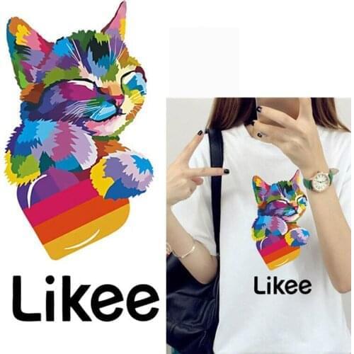 Heat Transfers PVC Patch Likee App Iron-On Transfer For Clothes Cat Thermal Transfer Hot Vinyl Iron Stickers Apparel Accessory