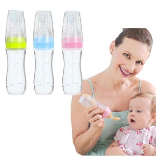 Convenient Baby Feeding Feeder Solid Food Spoon Safe Silicone Squeeze Squirt Bottle With Cover