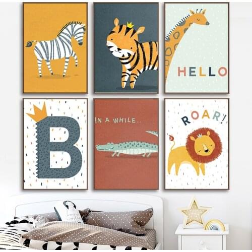 Zebra Giraffe Crocodile Lion Safari Nursery Wall Art Canvas Painting Nordic Posters And Prints Wall Pictures Kids Room Decor