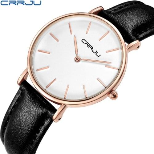 Women watch CRRJU Ladies Casual Quartz Watches Elegant Classical Leather Waterproof Dress WristWatch for Women Relogio Feminino