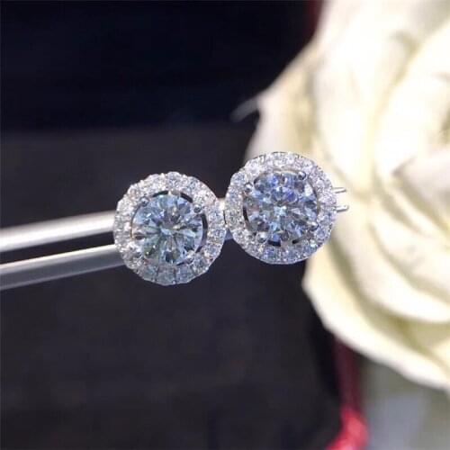 White Crystal Female Small Round Stud Earrings White Gold Yellow Gold Vintage Wedding Jewelry Zircon Stone Earrings For Women Cz