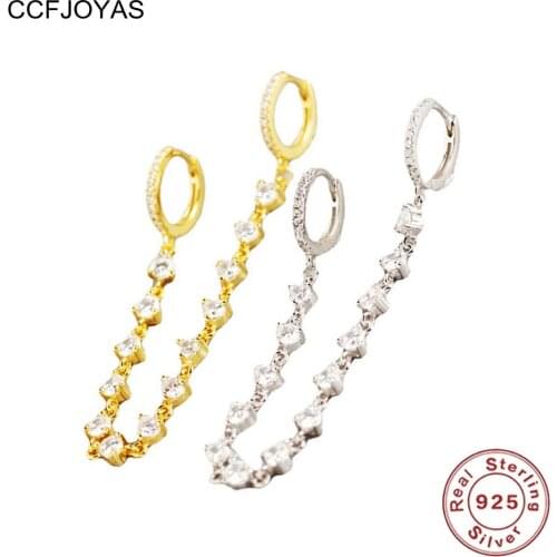 CCFJOYAS 925 Sterling Silver Tassel inlaid Zircon Earrings for Women Gold Silver Chain Two Circle Hoop Earrings Fine Jewelry