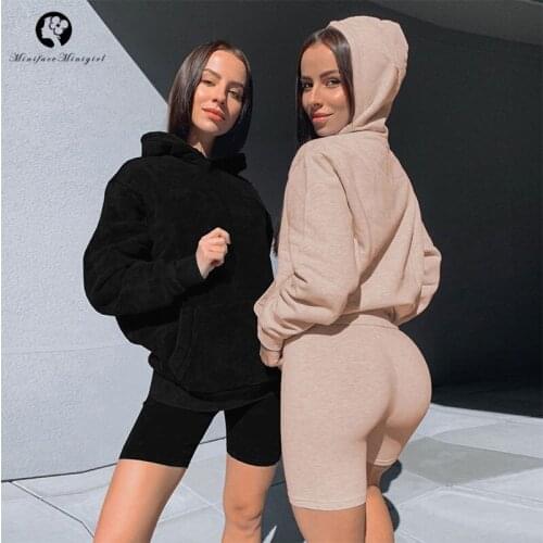 Womens Tracksuit Sportswear Two Piece Set Outfit Sweatshirt Hoodies Shorts Suit For Fitness Female Jogging Clothing Loungewear
