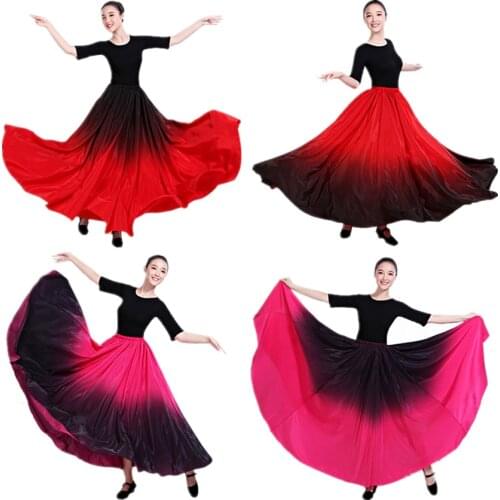 Dance Costume Spanish Gradient Elegant Flamenco Skirt Dress for Women Gypsy Plus Size Ballroom Bullfight Performance Clothing