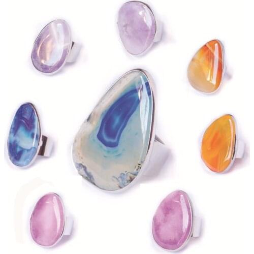 Druzy Natural Stone Ring for Women BLue Agates Ring jewery Party Gift Amethysts Ring Water Drop Shape Free Shipping