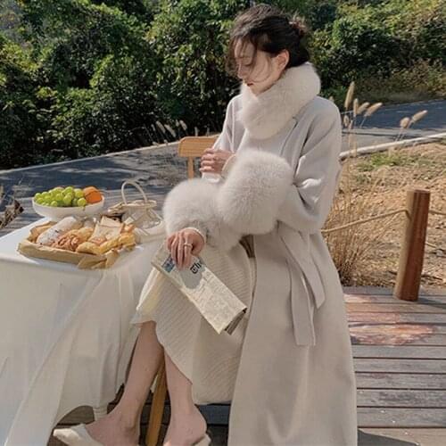 Removable Fur Collar Hepburn Style Woolen Coat Women 2021 New Loose Casual Mid-length Winter Woolen Jacket