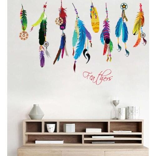 1PCS Fantastic Creative Multicoloured Feather Wall Stickers For Bedroom Dining Room Living Room Wall Decal Home Decor New Sale