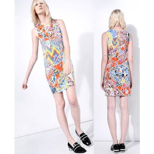 2017 spring elegant slim digital print sleeveless dress