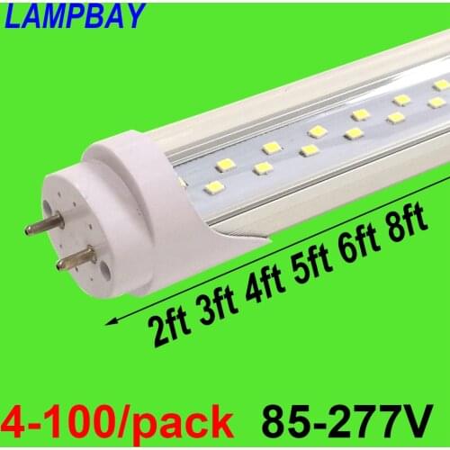4-100/pack Super Bright LED Tube Bulb 2ft 3ft 4ft 5ft 6ft Double Row Lights T8 G13 Fluorescent Retrofit Lamp Daylight Lighting