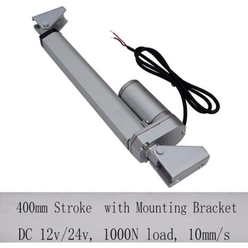 400mm stroke linear actuator with mounting bracket, 1000N/100KGS load 12v 24v DC electric linear actuator with 10mm/s speed