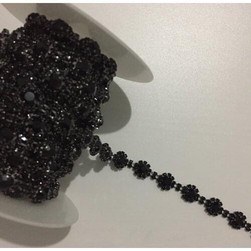5Yards Glitter Bridal Rhinestone Chain Trim Black Crystals Rhinestone Applique Diamante Banding