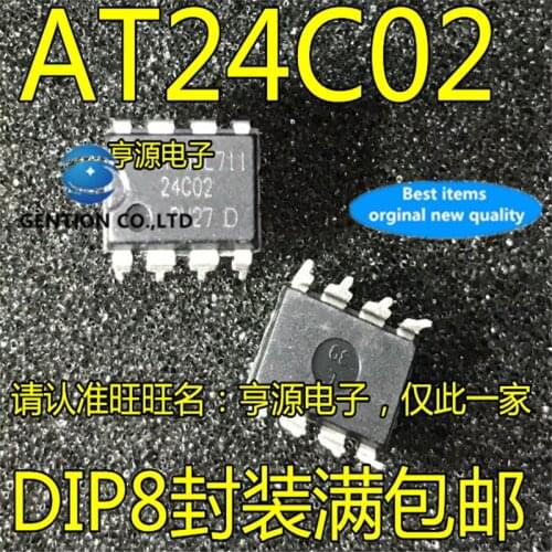 50Pcs AT24C02 AT24C02-10PU-2.7 AT24C02 DIP8 Memory serial port chip in stock 100% new and original