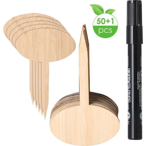 50pcs 6 x 10 x 0.2cm Bamboo Plant Seed Labels Vegetable Garden Markers Nursery Garden Plants Tags with a Pen
