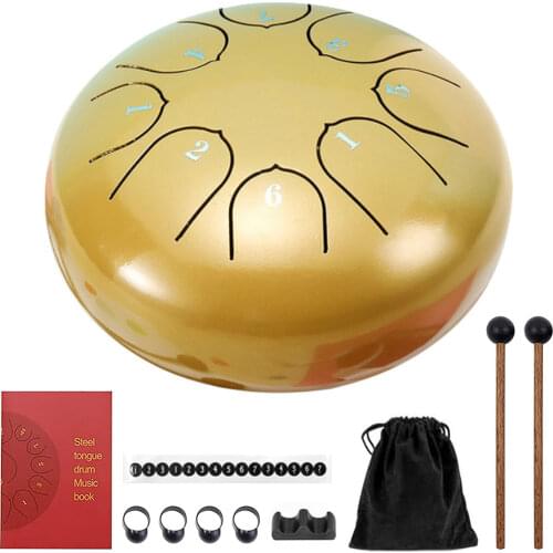 6 inch Drum 8-Note Handpan Tank Steel Tongue Drum Percussion Instrument with Drumsticks Finger Sleeves Bag for Kids Adults