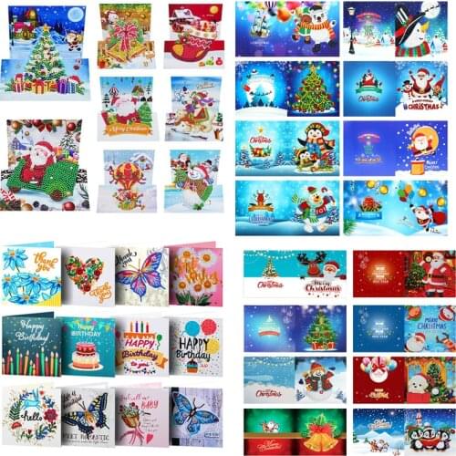 8pcs 5D DIY Diamond Painting Greeting Card Special-shaped Birthday Festival Card Santa Claus Xmas Postcards Craft Gift Christmas