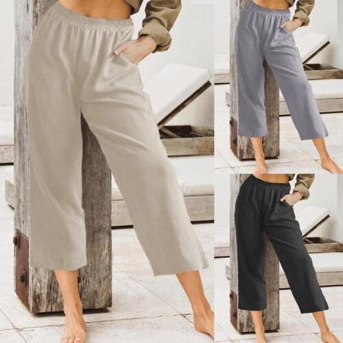 Womens Pants Cotton Big Pocket Plus Size Solid Trousers Casual Loose Pant for Women 2021 Summer Vintage Pantalones Female 3XL