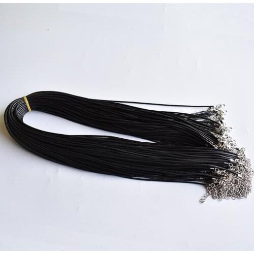 Fast Ship Wholesale 2mm Black Wax Leather Cord Necklace Rope 60cm Chain Lobster Clasp DIY Jewelry Accessories 100pcs/lot