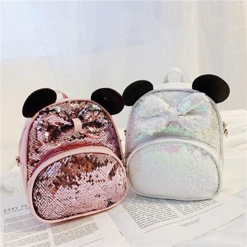 Kids Cartoon School Backpack Girls Sequin Travel Shoulder Bag Hiking Backpacks For Girls Cute Mouse Ear Shaped Small Bags Sac