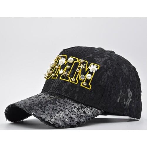 [DIFF COOL]New breathable sequin lace baseball cap with diamond letters outdoor sunscreen cap sweet casual wild fashion ladies h