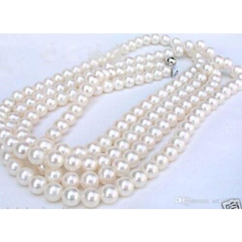 Long 50" genuine 7-8MM white Seawater pearl necklace>>> free shipping
