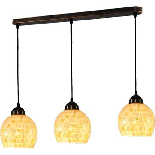 3 Heads European Mosaic Lampshade Chandelier Lighting Creative Stained Shell Bar Cafe Restaurant Suspension Light Fixtures PL766