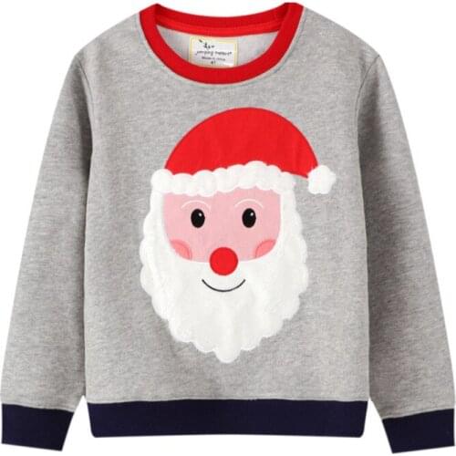 Jumping Meters Children Boys Girls Sweatshirts for Christmas New Arrival Santa Claus Applique Cute Baby Tops Cotton Clothes