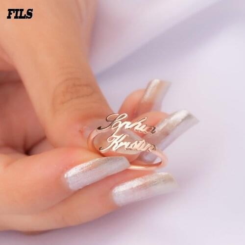 Fils Custom Ring-Personalized Custom Double Name Stainless Steel Ring-Rings with Two Name-Women Adjustable Ring-Dainty Jewelry